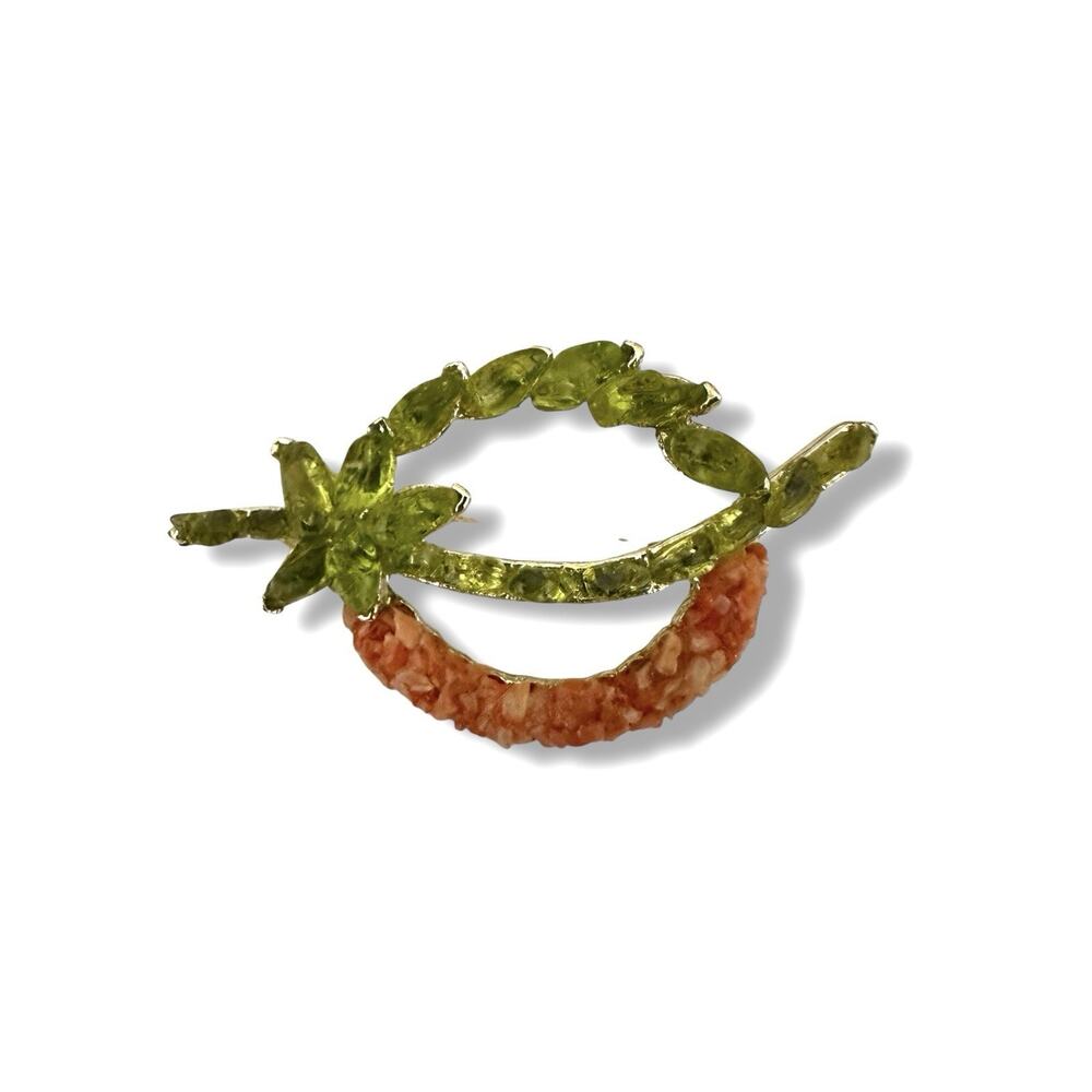 Vintage Dodds Crushed Coral Lime‎ Green Brooch Pin Palm Tree Hawaii